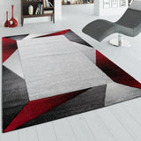 Grey and Red Rug Border Geometric Design Highlight Living Area Quality Carpet