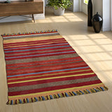Terracotta Rug Blue Green Yellow Orange Large  Cotton Rugs with Hand Made Tassels