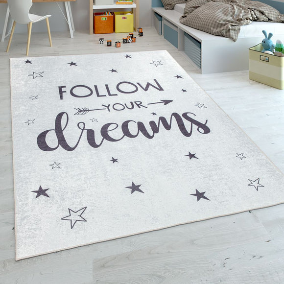 Children's White Cream Rug Large Small Stars Mat Bedroom Playroom XL Large Small