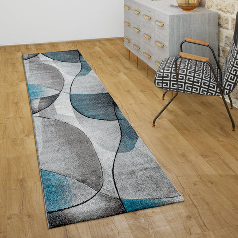 Grey and Turquoise Rug Thick Contour Cut Pattern Runner Large Small Area Carpet