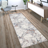 Abstract Marble Design Rug Cream Orange Blue Gold Colours Short Pile Soft Carpet