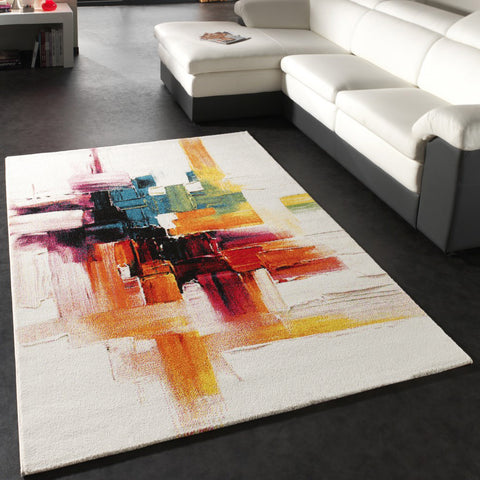 Abstract Canvas Rug Cream Multicolored  Large XL Small Carpet for Living room