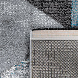 Vintage Rug 3D Effect Geometric Grey Blue Turquoise Contour Cut Carpet Large Mat