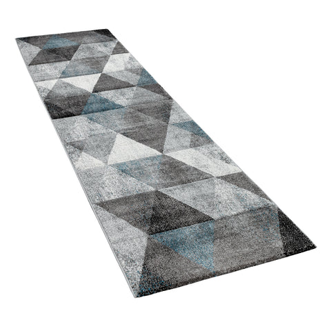 Vintage Rug 3D Effect Geometric Grey Blue Turquoise Contour Cut Carpet Large Mat