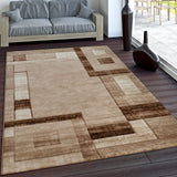 Beige Patterned Rug Mottled Black Brown Geometric Design Living Room Hall Carpet