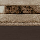 Beige Patterned Rug Mottled Black Brown Geometric Design Living Room Hall Carpet
