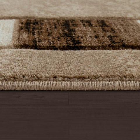 Beige Patterned Rug Mottled Black Brown Geometric Design Living Room Hall Carpet
