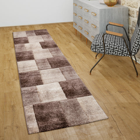 Beige Rugs Check Patterned Brown Colours Large Small Carpet Living Room Hall Mat
