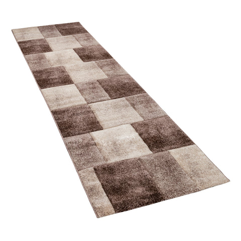 Beige Rugs Check Patterned Brown Colours Large Small Carpet Living Room Hall Mat