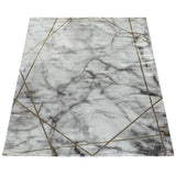 Modern Rug Grey Silver Gold Marble 3D Effect Large XL Small Thick Area Carpet