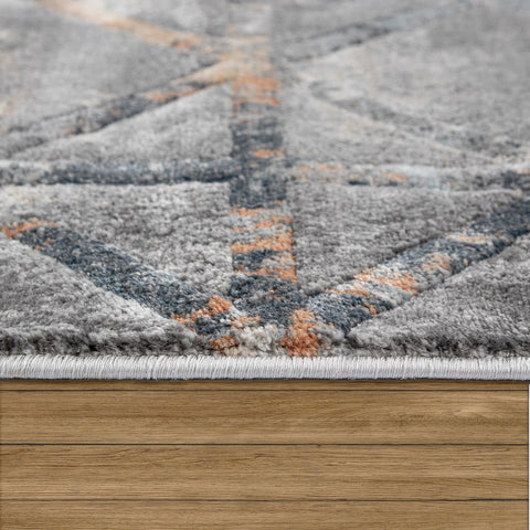 Grey Beige Rug Orange Cream Geometric Cross Design Living Room Hall Area Carpet