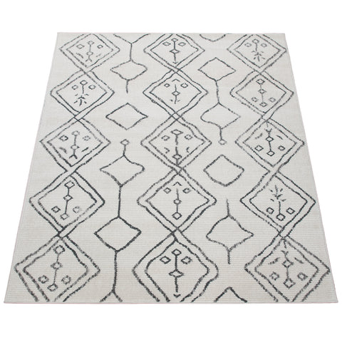 Large Rug White Cream Colours Abstract Pattern Scandi Boho Design Bedroom Mats