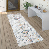Cream Rug Vintage Boho Abstract Multicoloured Carpet for Living Room Hall Mat