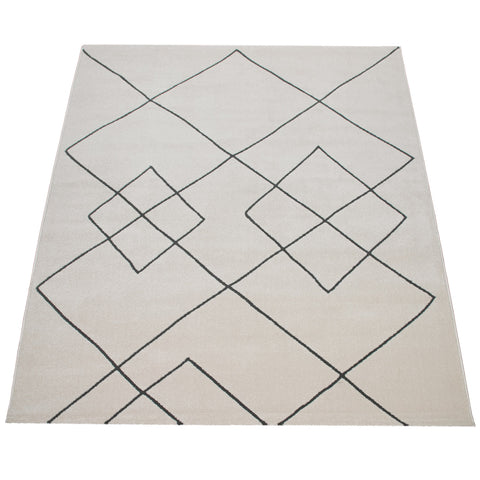White Cream Rug Geometric Diamond Pattern Retro Vintage Carpet Large Runner Mat