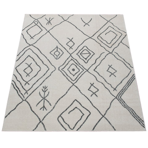 Cream Traditional Rug Scandi Boho Geometric Pattern Large Carpet for Living Room