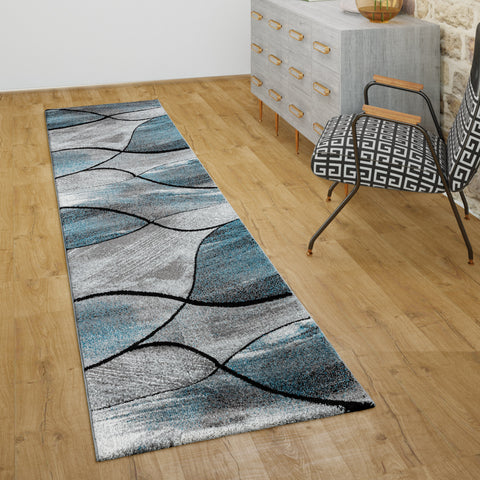 Modern Wave Rug Grey Blue Turquoise Carpet for Living Room Bedroom Area Hall Mat