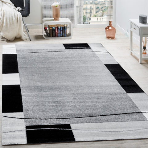 Black and Grey Rug Modern Border Design Living Room Bedroom Carpet Area Rugs Mat