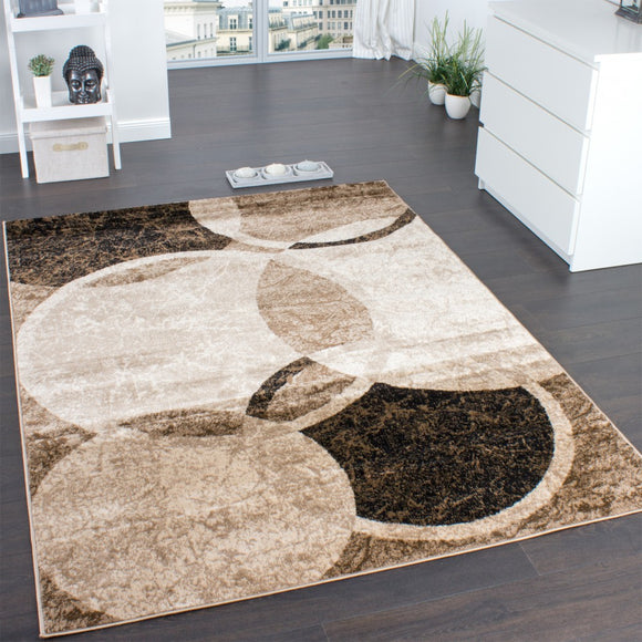 Brown and Beige Rug Circular Pattern Living Room Bedroom Small Extra Large Mat