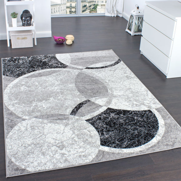 Extra Large Grey Rug Circular Pattern Living Room Bedroom Carpet Area Hall Mat