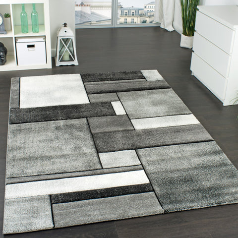 Modern Grey Rug Geometric Hand-Carved Pattern Extra Large Small Woven Carpet Mat