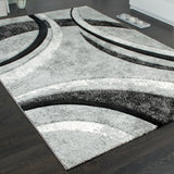 Grey Rug Marble Effect Extra Large XL Small Woven Carpet 3D Hand Carved Pattern