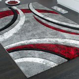 Red and Grey Rugs Pattern with Contour Cut Living Room Rugs Large Small Carpet