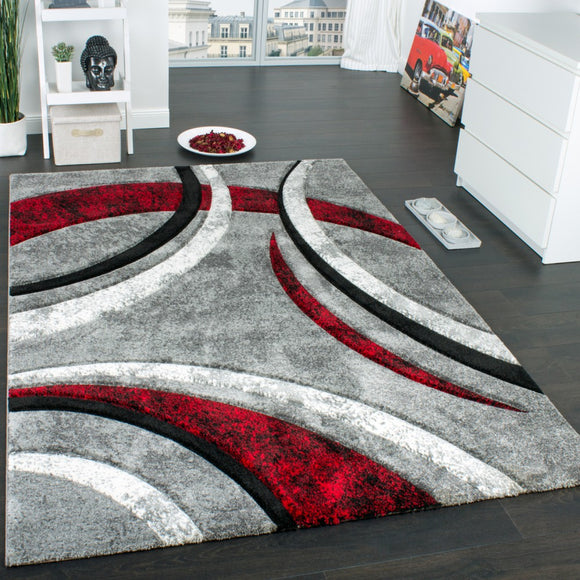Red and Grey Rugs Pattern with Contour Cut Living Room Rugs Large Small Carpet