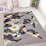 Modern Grey Floral Rug Thick Soft Carpet Mustard Hand Carved Pattern Small Large Circle