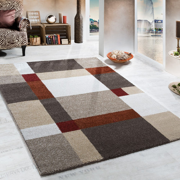 Geometric Rug Beige Terracotta Colours Thick Heavy Woven Carpet for Living Room