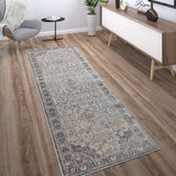Traditional Oriental Rug Beige Short Pile Border Carpet Large XL Living Room Mat