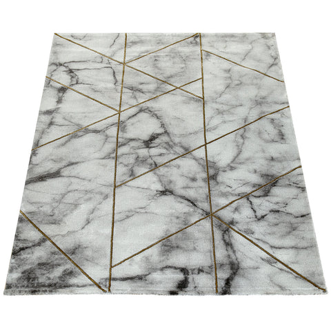 Modern Geometric Rug Grey Silver Gold Marble Effect Pattern Large XL Small Mat