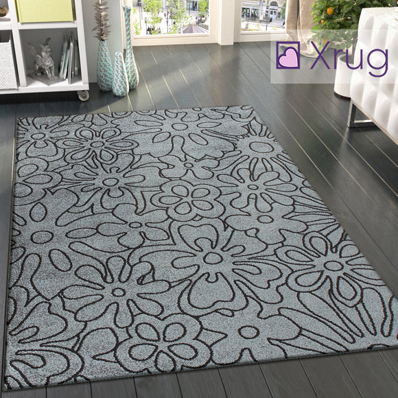 Grey Floral Rug Patterned Woven Carpet 120x170 Living Room Bedroom Carpet Floor Mat