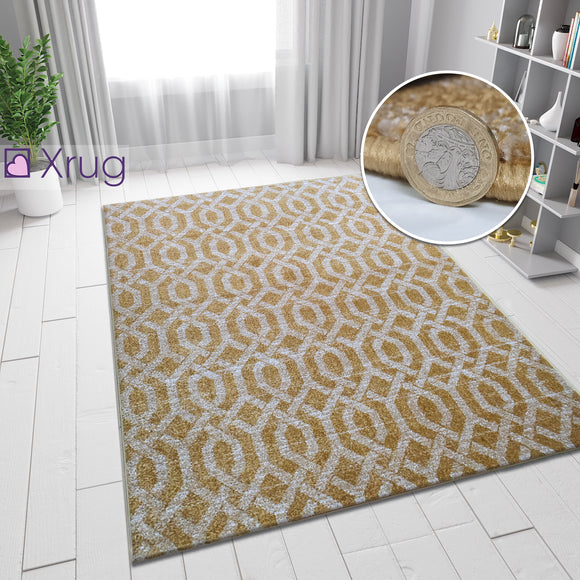 Grey and Yellow Gold Rug Modern Trellis Patterned Woven Carpet Small Large Mat