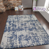Cotton Rug Navy and Grey Flatweave Mottled Small Extra Large XL Woven Mat Living Room Bedroom Carpet Abstract Oil Painting Pattern