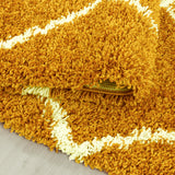 Soft Shaggy Rug Yellow Mustard Ochre Gold Geometric Dimond Pattern Bedroom Living Room Thick Mat